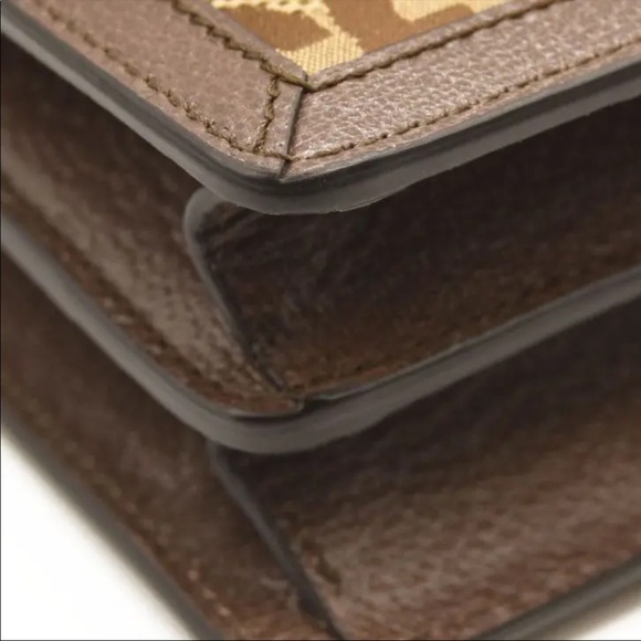 GUCCI Monogram Jumbo GG Textured Dollar Calfskin Medium Dionysus Camel Ebony - Picture 6 of 9